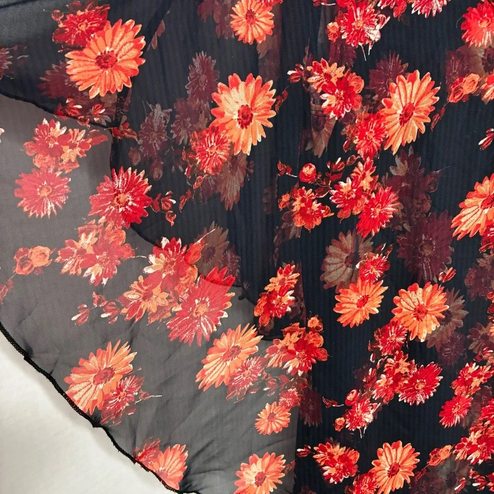 Liz McCoy Black Orange Floral Women's Overlay Blouse Large Travel Office - Picture 2 of 7